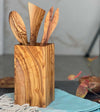 Square Vase/Utensil Holder of Olivewood