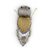 Kioni Mustard-Striped Beetle Beaded Brooch