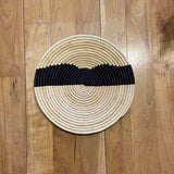 Kazi Striped Black and Natural Raffia Plate